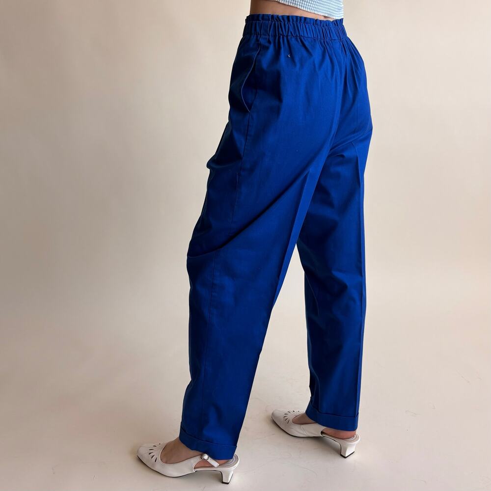 Carol Reed Brilliant Blue High-Waisted Trousers - Cotton, Elastic Waist, Size 4 - Picture 4 of 7